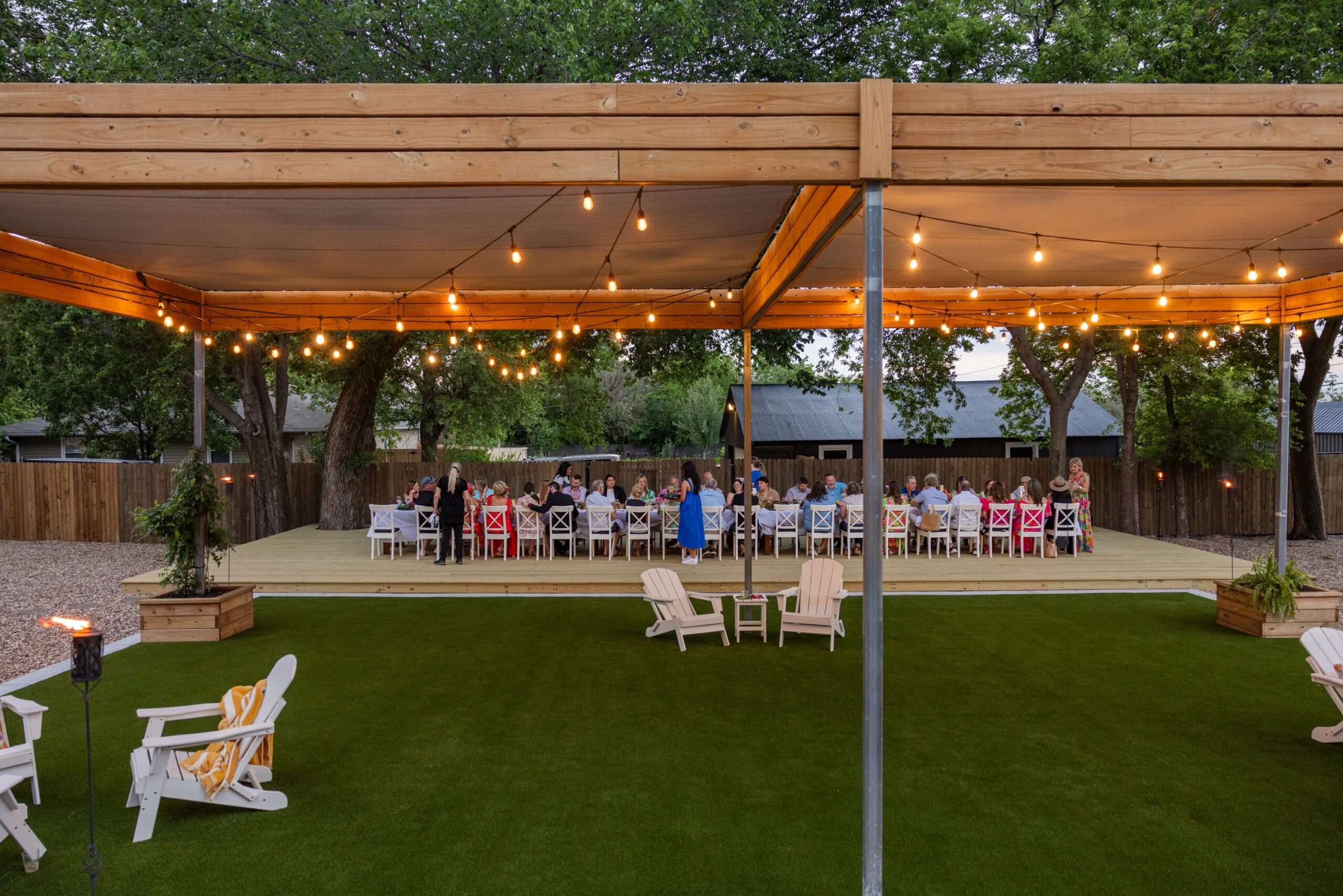 Large pergola and turf area during a charity event at outdoor event venue, The Studio at K|D in Tulsa OK